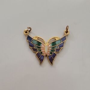 Vintage Gold-tone Multicolor Enamel Butterfly Pendant - Women Jewelry